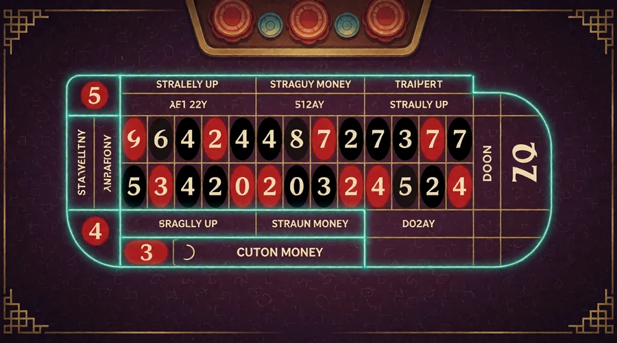 Beschriftetes Roulette-Wetttableau mit Straight-up-, Split-, Street-, Corner-, Dutzend- und Chancenwetten zur Regelerkl&auml;rung