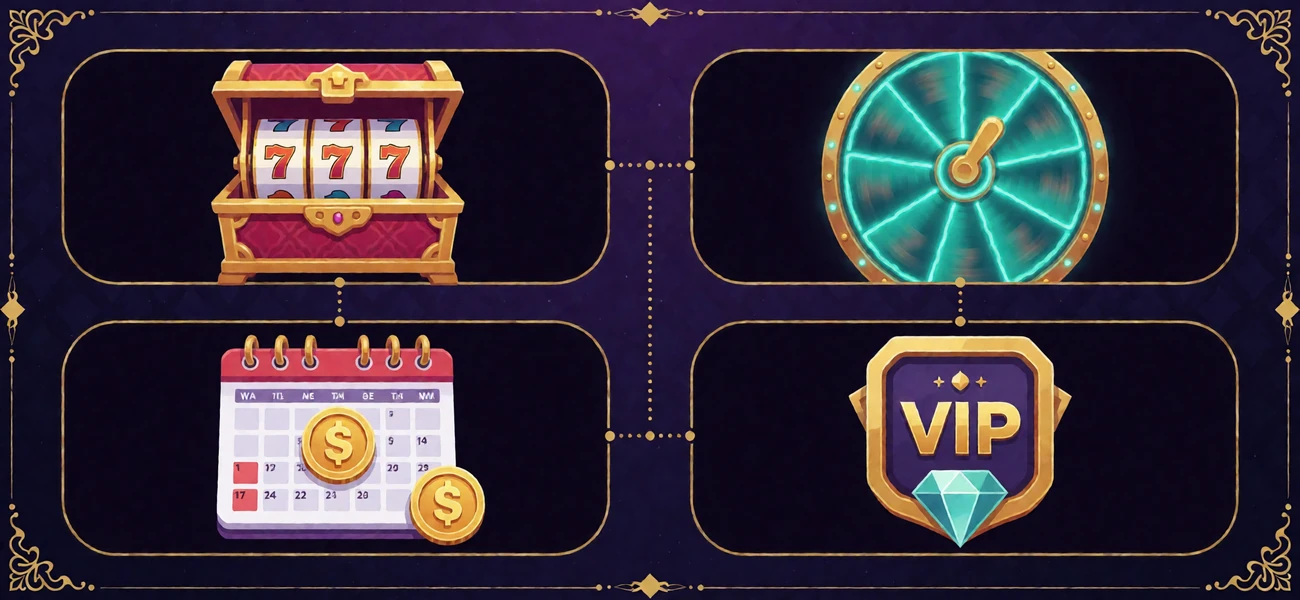 Quellen&uuml;bersicht f&uuml;r Willkommenspaket, Lucky Drive Wheel, Wochenend-Reload und VIP-Freispiele bei Alawin